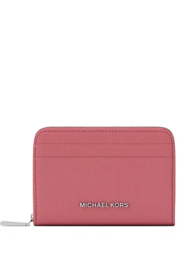 Michael Kors Pebbled-leather Card Case In Pink
