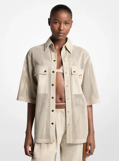 Michael Kors Perforated Suede Safari Shirt In Natural In Neutral