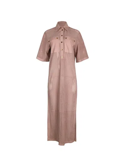 Michael Kors Perforated-leather Maxi Dress In Pink