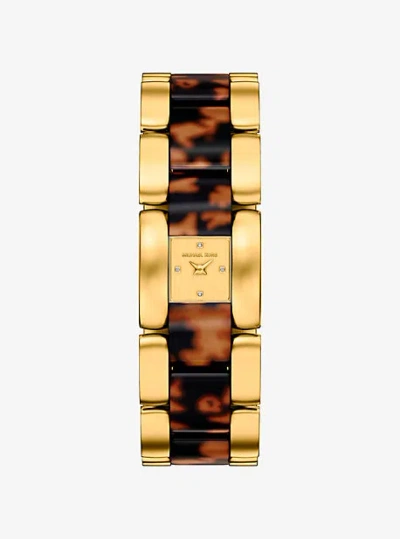 Michael Kors Petite Darrington Gold-tone And Tortoiseshell Acetate Watch In Burgundy