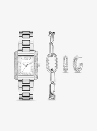 Michael Kors Petite Emery Silver-tone Watch And Jewelry Gift Set In Green