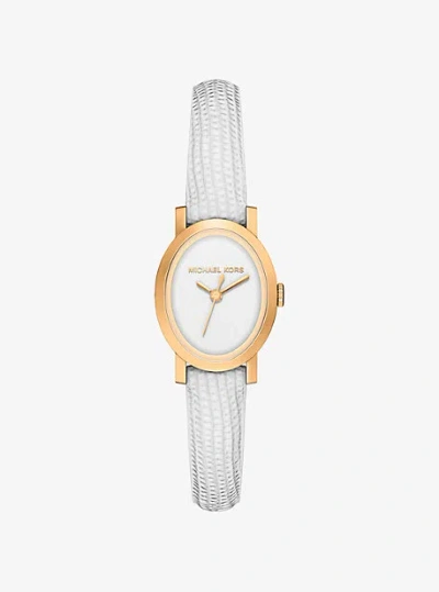 Michael Kors Petite Maude Gold-tone And Lizard Embossed Leather Watch In Black