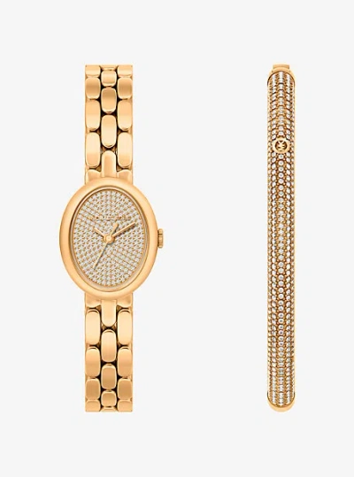 Michael Kors Petite Maude Gold-tone Watch And Pavé Bangle Jewelry Gift Set