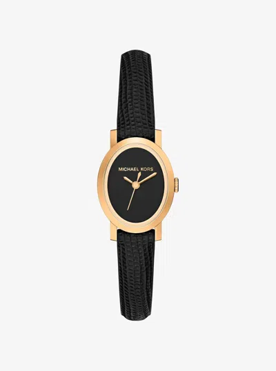 Michael Kors Petite Maude Gold-tone And Lizard Embossed Leather Watch In Black