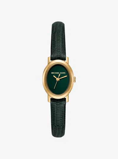 Michael Kors Petite Maude Gold-tone And Lizard Embossed Leather Watch In Green