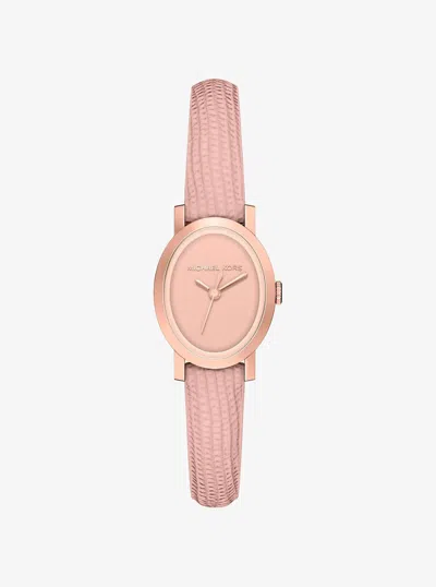 Michael Kors Petite Maude Rose Gold-tone And Lizard Embossed Leather Watch In Pink