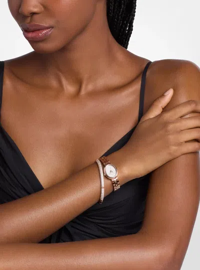 Michael Kors Petite Maude Rose Gold-tone Watch And Pavé Bangle Jewelry Gift Set