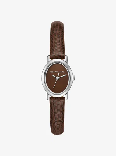 Michael Kors Petite Maude Silver-tone And Lizard Embossed Leather Watch In Brown