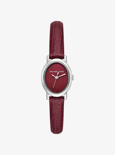 Michael Kors Petite Maude Silver-tone And Lizard Embossed Leather Watch In Burgundy