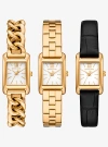 Michael Kors Petite Monroe Gold-tone And Crocodile-embossed Leather Watch Strap Set In Black