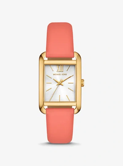 Michael Kors Petite Monroe Gold-tone And Leather Watch In Orange