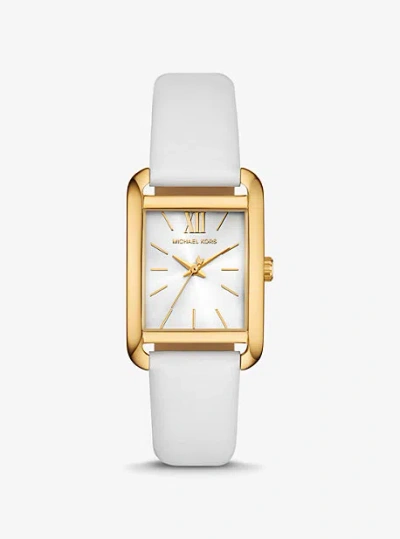 Michael Kors Petite Monroe Gold-tone And Leather Watch In White