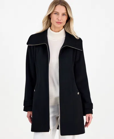 Michael Kors Petite Wool-blend Zip-front Coat In Black