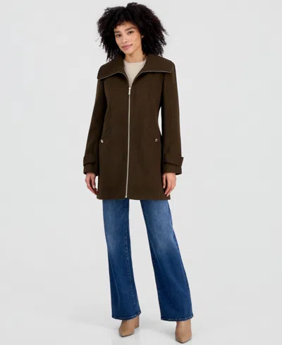 Michael Kors Petite Wool-blend Zip-front Coat In Brown