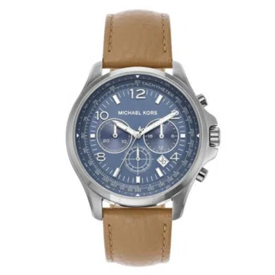 Michael Kors Pilot Chronograph Quartz Blue Dial Men's Watch Mk9128 In Blue / Brown