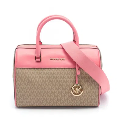 Pre-owned Michael Kors Pink Coated Canvas Leather Handbag () In Multi