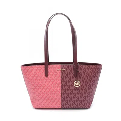 Pre-owned Michael Kors Pink Coated Canvas Leather Tote Bag Weekend Bag () In Multi