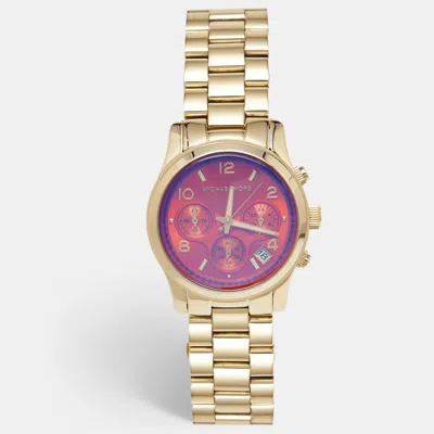 Pre-owned Michael Kors Pink Gold Plated Stainless Steel Runway Mk5939 Women's Wristwatch 38 Mm