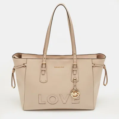 Pre-owned Michael Kors Pink Leather Large Voyager Shopper Tote