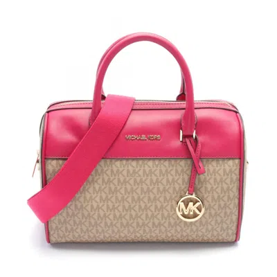Pre-owned Michael Kors Pink Pink Coated Canvas Pvc Leather Handbag () In Multi