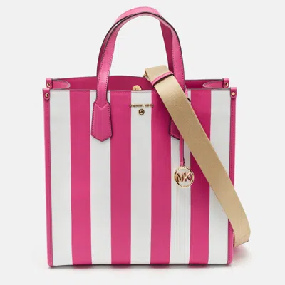 Pre-owned Michael Kors Pink Stripe Leather Large North South Maple Tote