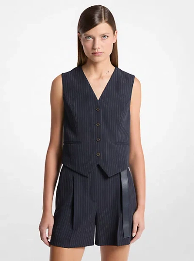 Michael Kors Pinstripe Wool Blend Vest In Black