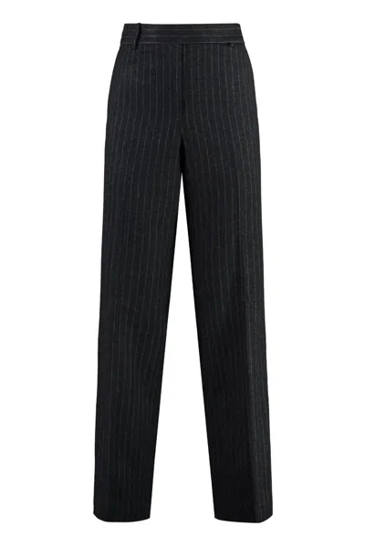 Michael Kors Pinstriped Wool Trousers In Grey