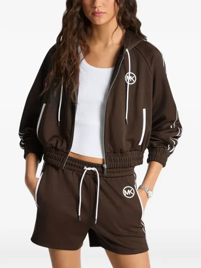 Michael Kors Piqué Contrast Zip-up Track Jacket In Brown