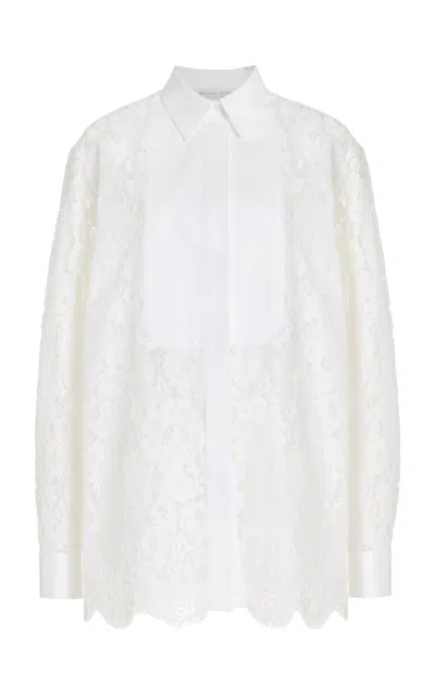 Michael Kors Placket-detailed Cotton-blend Lace Shirt In White