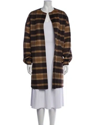 Pre-owned Michael Kors Plaid Print Coat In Brown
