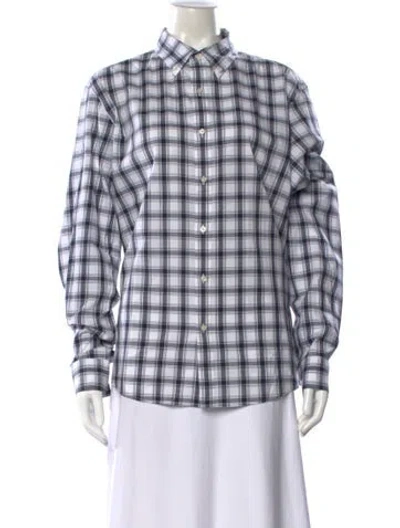 Pre-owned Michael Kors Plaid Print Long Sleeve Button-up Top In Blue
