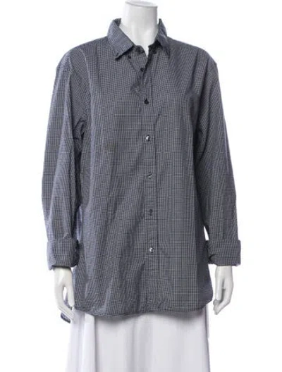 Pre-owned Michael Kors Plaid Print Long Sleeve Button-up Top In Blue