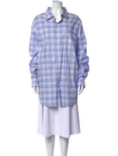 Pre-owned Michael Kors Plaid Print Long Sleeve Button-up Top In Blue