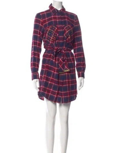 Pre-owned Michael Kors Plaid Print Mini Dress In Purple
