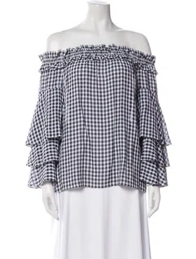 Pre-owned Michael Kors Plaid Print Off-the-shoulder Blouse In White