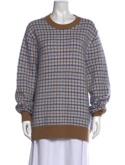 Pre-owned Michael Kors Plaid Print Scoop Neck Sweater In Blue