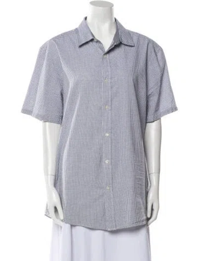 Pre-owned Michael Kors Plaid Print Short Sleeve Button-up Top In Black