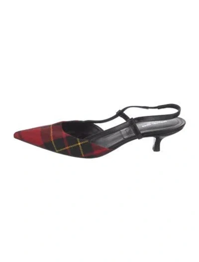 Pre-owned Michael Kors Plaid Print Slingback Flats In Red