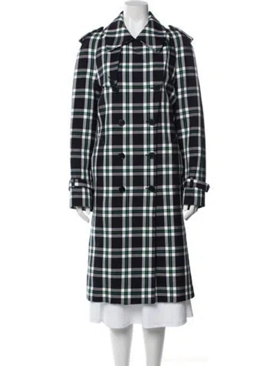 Pre-owned Michael Kors Plaid Print Trench Coat In Blue
