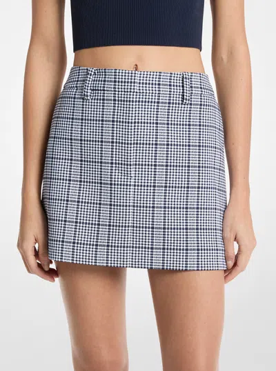 Michael Kors Plaid Stretch Crepe Trouser Mini Skirt In Blue