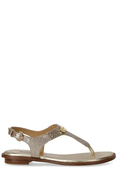 Michael Kors Plate Thong Sandals In Gold
