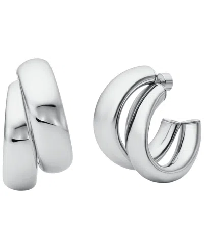 Michael Kors Platinum-plated Brass Double Hoop Earrings In Silver
