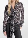 Michael Kors Floral Print Georgette Tie-neck Blouse In Black