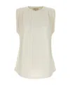 Michael Kors Pleated Sleeveless Round Neck Tops In White