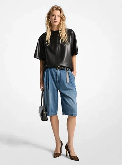 Michael Kors Pleated Bermuda Denim Shorts In Blue