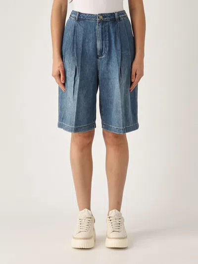 Michael Kors Pleated Bermuda Dnm Short Shorts In Blue