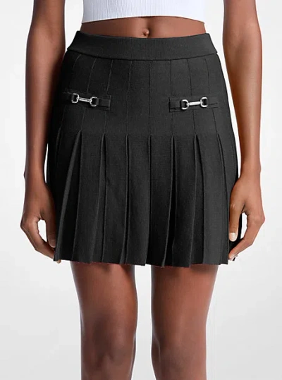 Michael Kors Pleated Cotton Blend Mini Skirt In Black