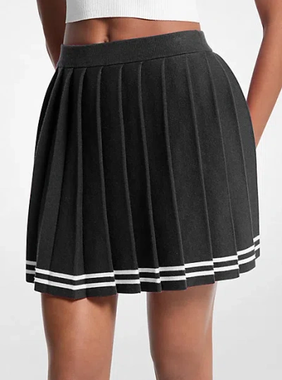 Michael Kors Pleated Cotton Blend Skirt In Black