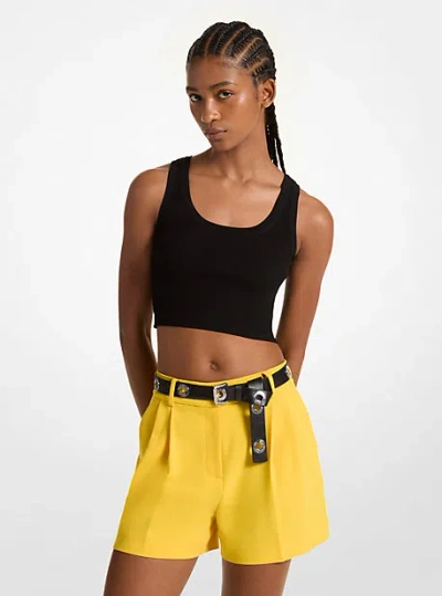 Michael Kors Pleated Crepe Shorts In Yellow