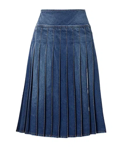 Michael Kors Pleated Denim Midi Skirt In Blue
